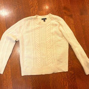 J Crew Wool Sweater White Cableknit Buttons at Shoulder (size M)
